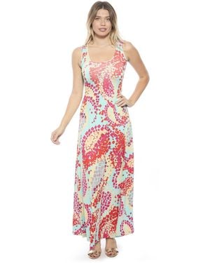 24seven Comfort Apparel Abstract Scoop Neck Sleeveless A-line Maxi Dress - White