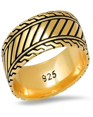 Steeltime 14k Gold Plated And Sterling Silver Black Ip Band Ring - Metallic