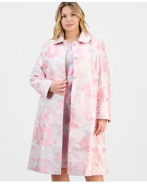 Kasper Plus Size Jacquard Button-front Topper Jacket - Pink