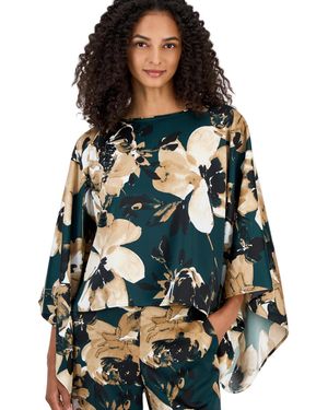 Anne Klein Bateau Neck Dolman Sleeve Cape Blouse - Gray