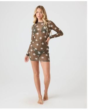 Roxy Printed Mesh Swim Cover Up Dress - White