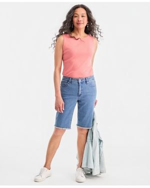 Style & Co. Mid-rise Raw-edge Bermuda Shorts - Blue