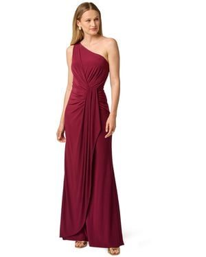 Adrianna Papell One-shoulder Matte-jersey Ruched Gown - Red