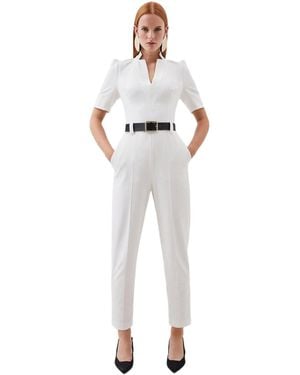 Karen Millen Structured Crepe Forever Belted Jumpsuit - White