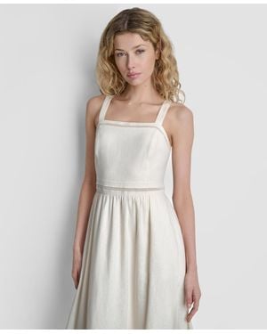 DKNY Sleeveless Straight Neck Loop Lace Dress - White