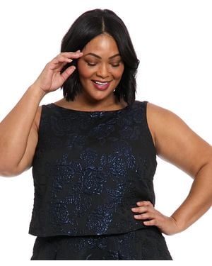 Muse Plus Size Metallic Floral Jacquard Top - Blue