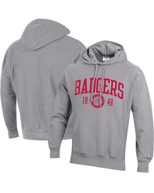 Champion Wisconsin Badgers Established Reverse Weave Hoodie - Gray