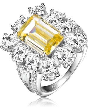 Genevive Jewelry Sterling Silver White Gold Plated Cut Cubic Zirconia Cocktail Ring - Metallic