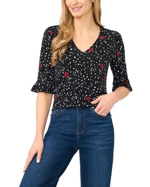 Cece Printed V-neck Top - Black