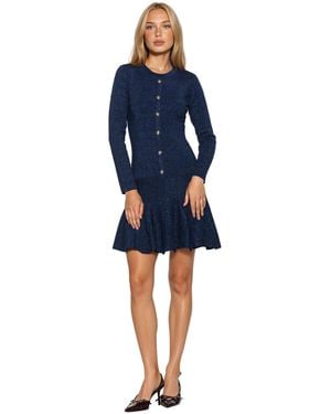 Alexia Admor Finlo Long-sleeve Metallic Fit & Flare Dress - Blue