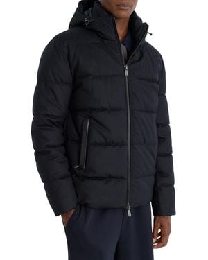 Reiss Hooded Flannel Short Quilted Puffer Jacket - Blue