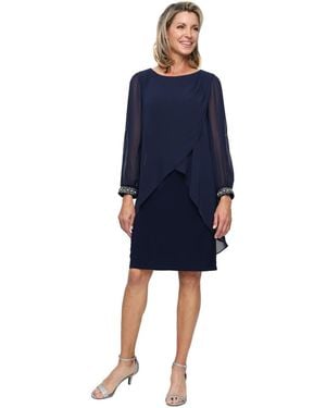 Sl Fashions Petite Boat Neck Shirt Overlay Sheath Dress - Blue