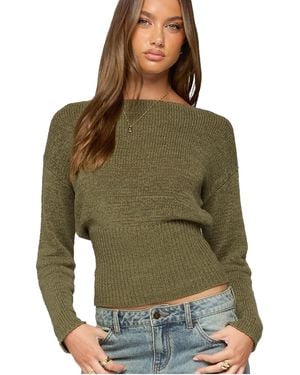 Edikted Tezi Boat Neck Long Sleeve Fitted Knit Top - Green