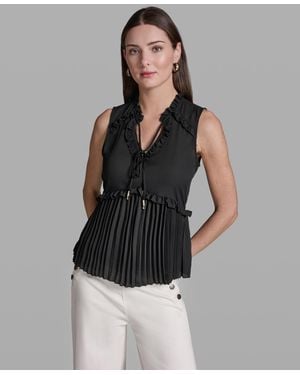 BCBGMAXAZRIA Ruffles Pleated Hem Top - Black