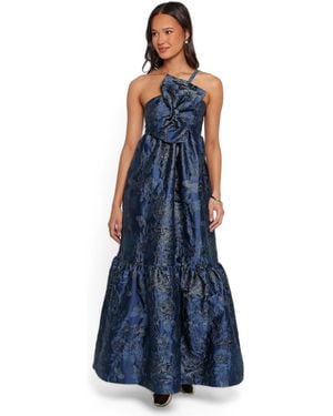 Petal & Pup Betina One-shoulder Bow-front Maxi Dress - Blue