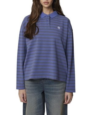 Good For Nothing Long Sleeve Striped Polo - Blue