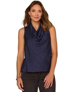 Democracy Cowl Neck Sleeveless Zip-back Ruffle-detail Blouse - Blue