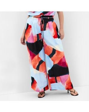 City Chic Shania Print Wide Leg Pant - Red