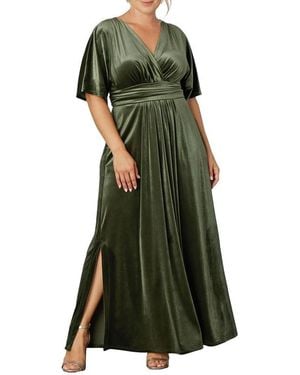 Kiyonna Plus Size Verona Velvet Evening Gown - Green