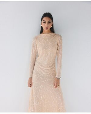 Mango Open Back Sequin Dress - Natural