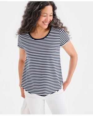 Style & Co. Printed Short-sleeve Scoop-neck Top - Blue