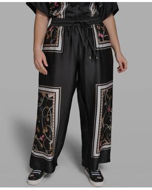 KARL LAGERFELD Plus Size Printed Soft Wide Leg Pants - Black