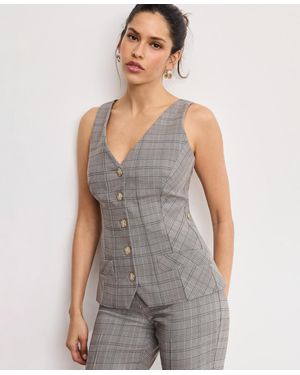 GOOD AMERICAN Plaid Sleeveless Vest - Gray