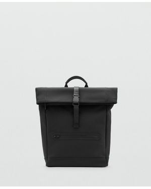 Mango Flap Closure Rubberized Backpack - Black