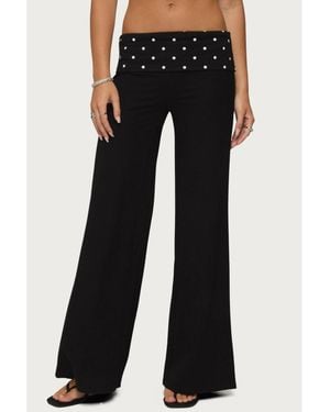 Edikted Reeva Polka Dot Fold Over Pants - Black