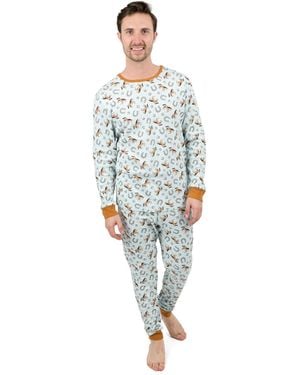 Leveret Matching Family Two-piece Cotton Long Sleeve Shirt And Pants Allover Print Pajamas - Blue