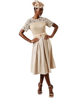 Coast Lace And Crepe Full Skirted Midi Dress - Metallic