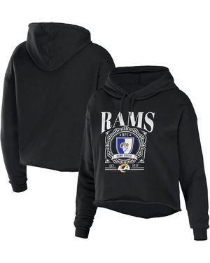 WEAR by Erin Andrews Los Angeles Rams Cropped Sponge Fleece Pullover Hoodie - Black