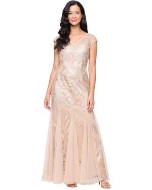 Alex Evenings Petite Embroidered Long Tulle Dress - Pink