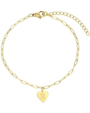 Adornia Tarnish Resistant Gold Initial Engraved Heart Paperclip Chain Bracelet - Metallic