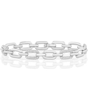 Simona Polished And Pave Cz Alternating Link Bracelet - White