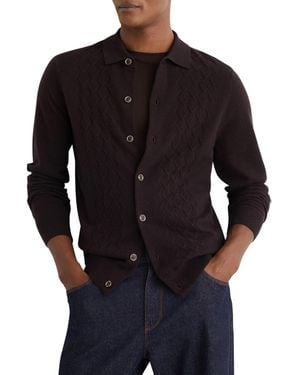 Reiss Wool Stitch-detail Button Sweater - Black