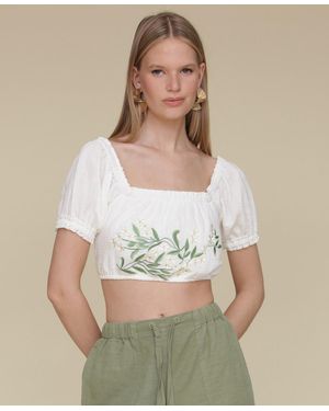 Avec Les Filles Embroidered Cotton Crop Top - Natural