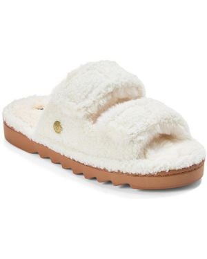 Dearfoams Regina Teddy Double Band Slide Slipper - White