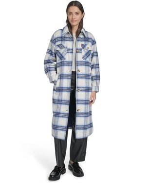 Levi's Regular Long Wool Blend Plaid Coat - Blue