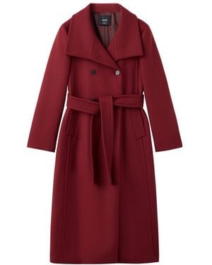 Mango Funnel Neck Double Breasted Long Wool-blend Coat - Red