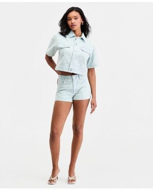 BarIII Sequin Destructed Denim Shorts - White