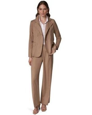 Donna Karan Asymmetrical Zip Shoulder Padded Blazer Wide Leg Elastic Back Pants - Brown