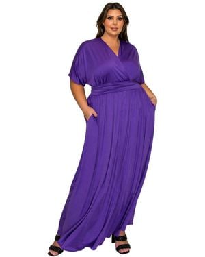 L I V D Plus Size Raffi Empire Waist Pocket Maxi Dress - Purple