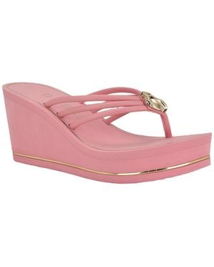 Guess Sabrie Ornamented Round Toe Wedge Sandals - Pink
