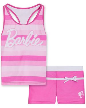 Barbie Girls Racerback Upf 50+ Tankini Top And Swim Shorts Outfit Set - Pink