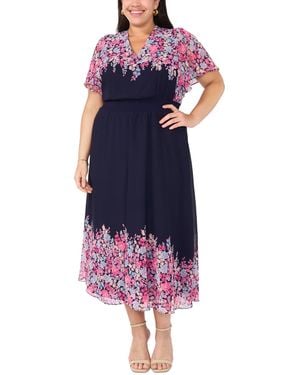 Msk Plus Size Flutter-sleeve V-neck Maxi Dress - Purple