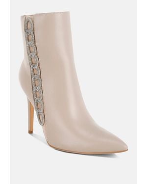 LONDON RAG Kalina Rhinestones Chain Detail Boots - White