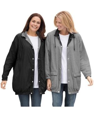 Woman Within Plus Size Fleece Nylon Reversible Jacket - Black