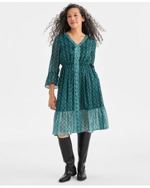 Style & Co. Printed Shine Midi Dress - Green