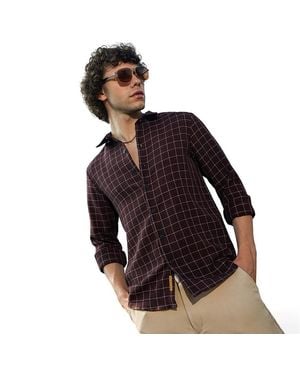 Campus Sutra Mocha Graph-check Shirt - Black